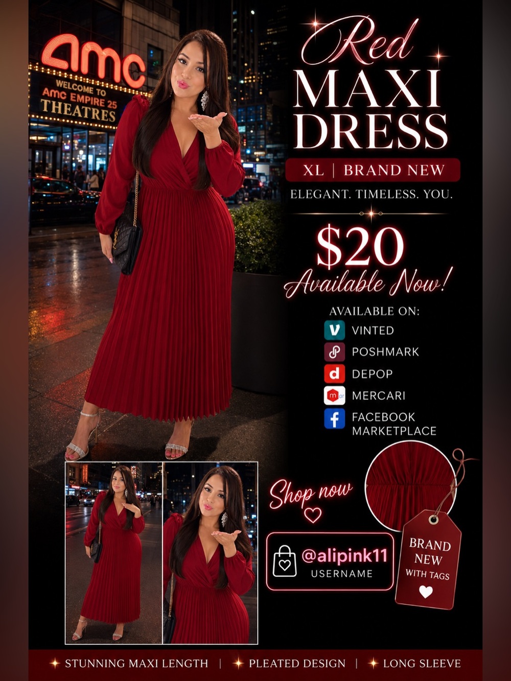 Marshalls Red Pleated Wrap Maxi Dress